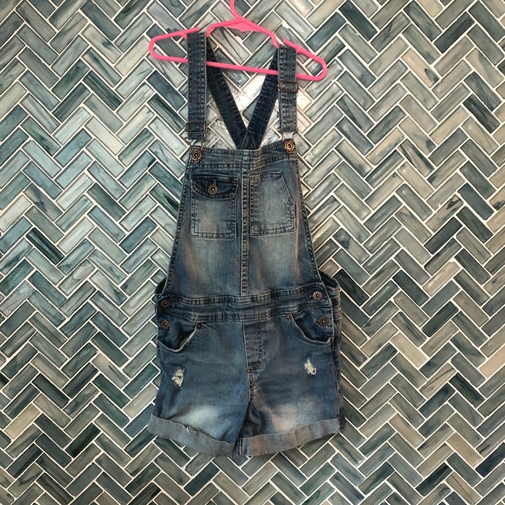 Lucky Brand Girls Distressed Short Overalls sz 12